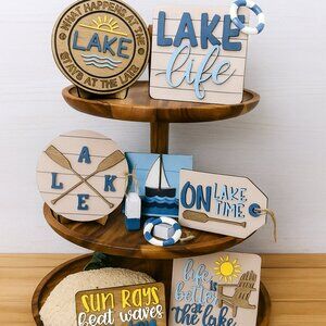 Handmade Tiered Tray Decor - Lake Life, 13 Pieces, Summer, Nautical, Beach